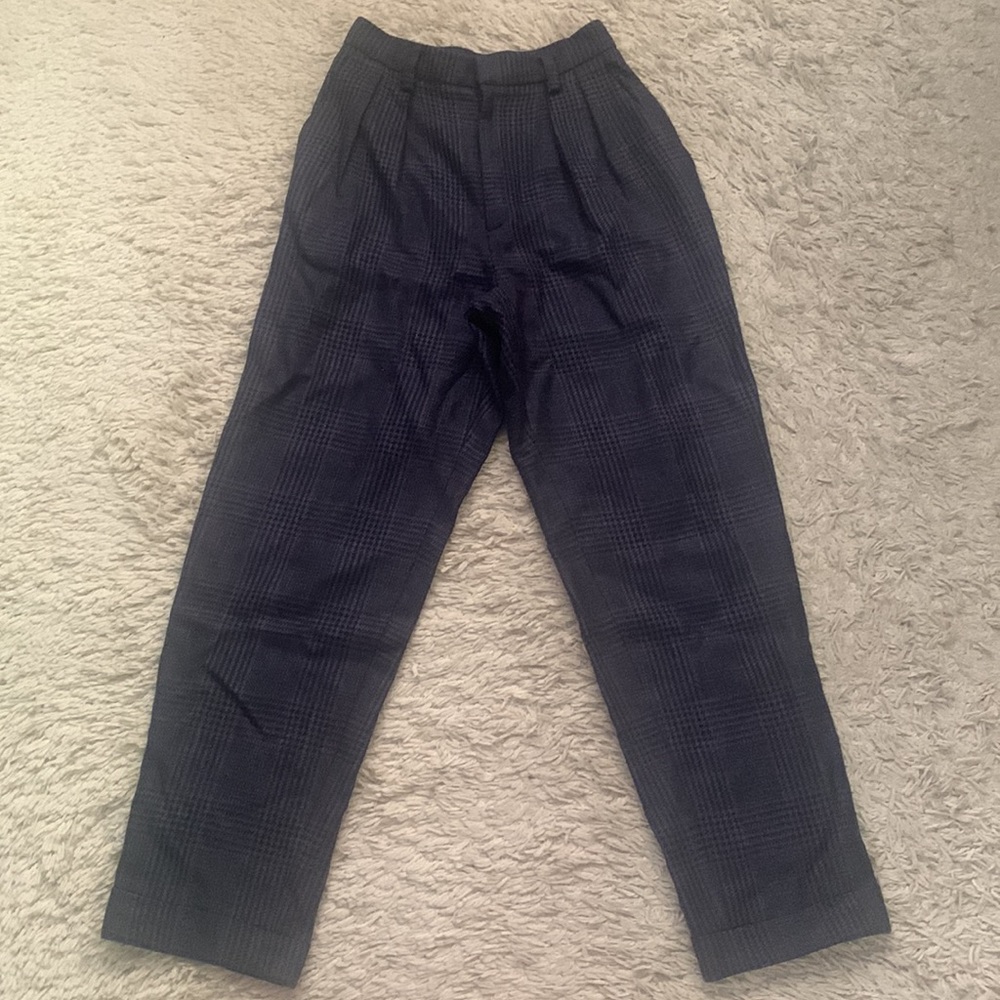 VINTAGE Navy Blue Silk Wool Houndstooth Pants